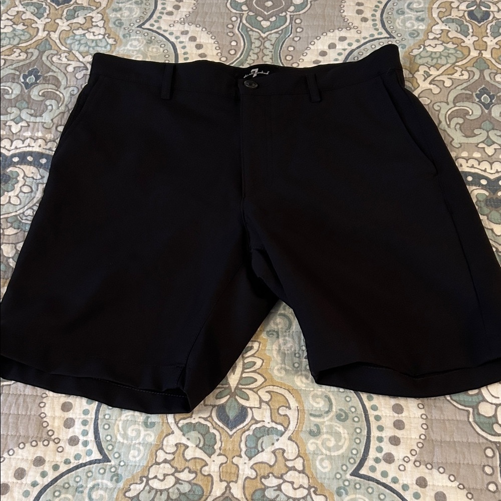 7 For All Mankind Men's Black Tech Series Flat Front Shorts